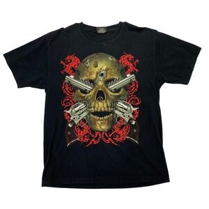 Jay's Rock Skull & Guns Graphic‎ T-Shirt Sz XL Ring Studded Teeth Black Dragon